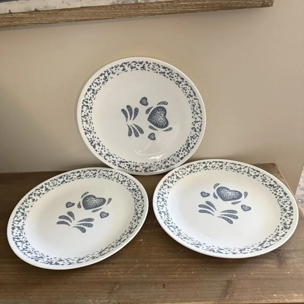 Set of 3 Corelle BLUE HEARTS Dinner Plates Cottagecore Shabby Chic